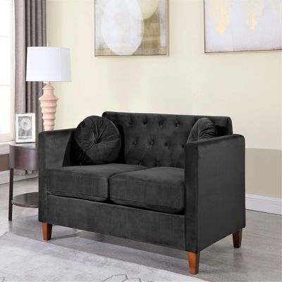 Container Furniture Direct Persaud Living Room Couch Set with Classic Chesterfield Velvet Upholstery, Ideal for Home, Apartment and Office, Loveseat, Black
