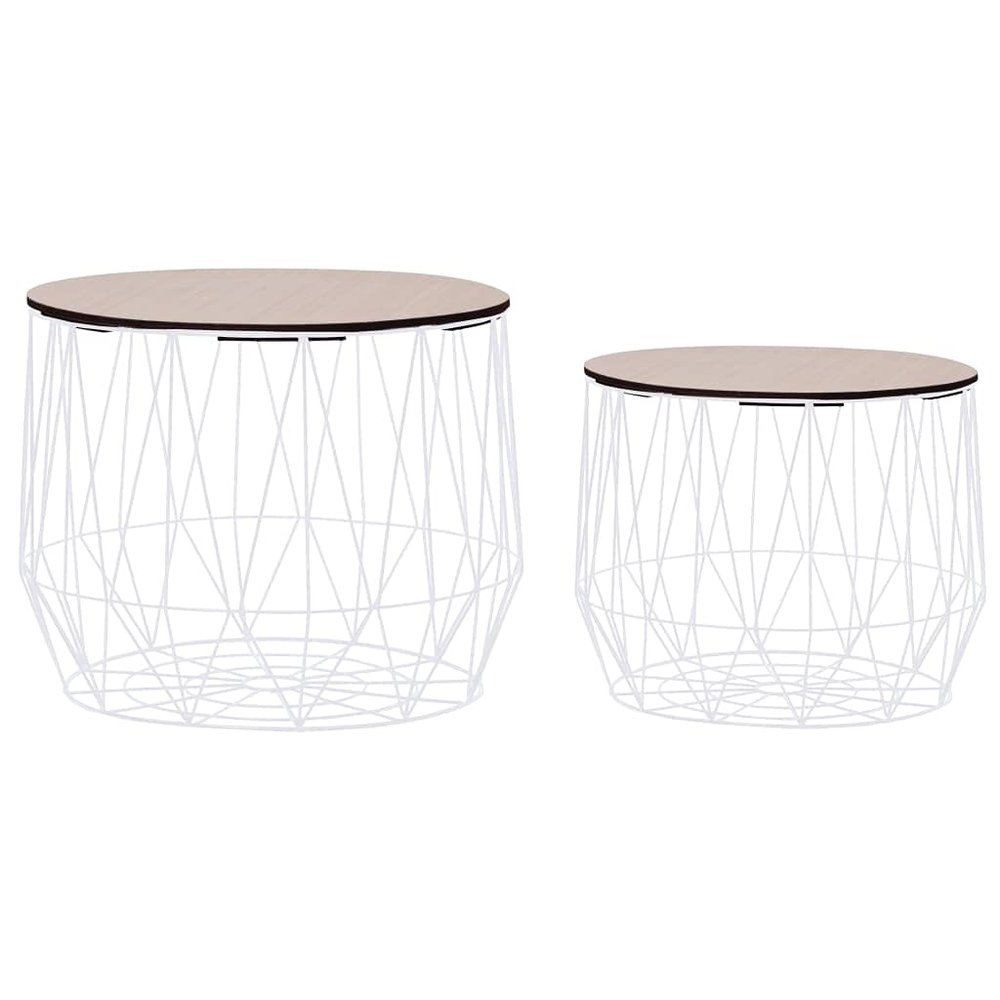 2 Pcs Coffee Table Set with MDF Tabletop Metal Frame Couch Table Set Basket Design Side Table Furniture Set for Living Room Bedroom 19.7" x 19.7" x 15.7"