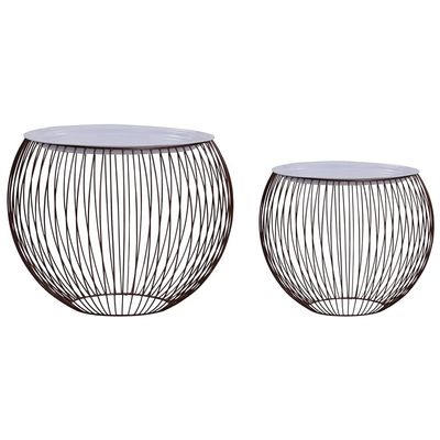2 Pcs Coffee Table Set with MDF Tabletop Metal Frame Couch Table Set Basket Design Side Table Furniture Set for Living Room Bedroom 20.1" x 20.1" x 16.1"