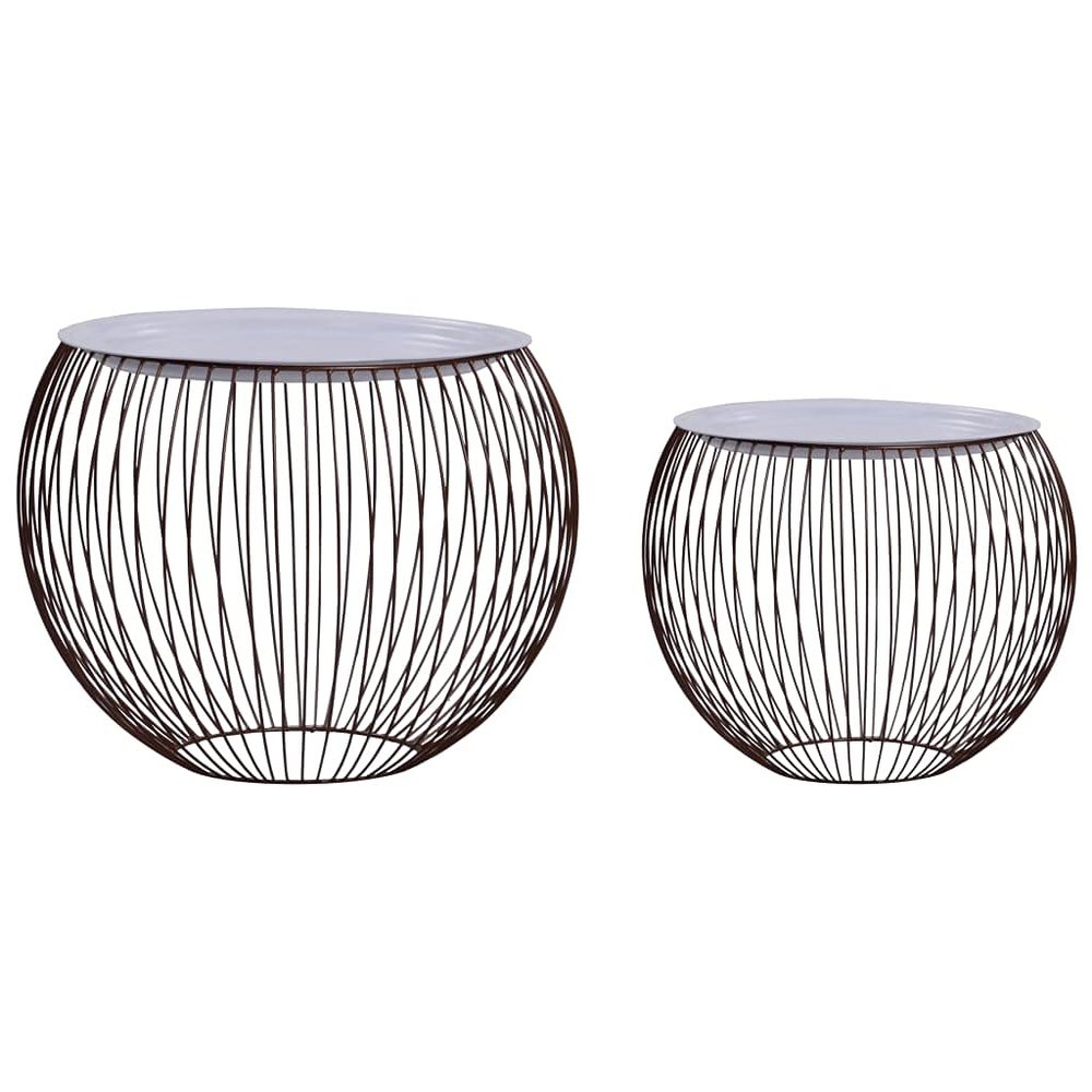 2 Pcs Coffee Table Set with MDF Tabletop Metal Frame Couch Table Set Basket Design Side Table Furniture Set for Living Room Bedroom 20.1" x 20.1" x 16.1"