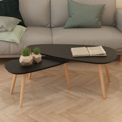 2 Pieces Solid Pinewood Coffee Table Set with Foot Pads and MDF Tabletop Sofa Table Set Nesting End Table Furniture Set for Living Room Bedroom 39.4" x 19.7" x 15.7"