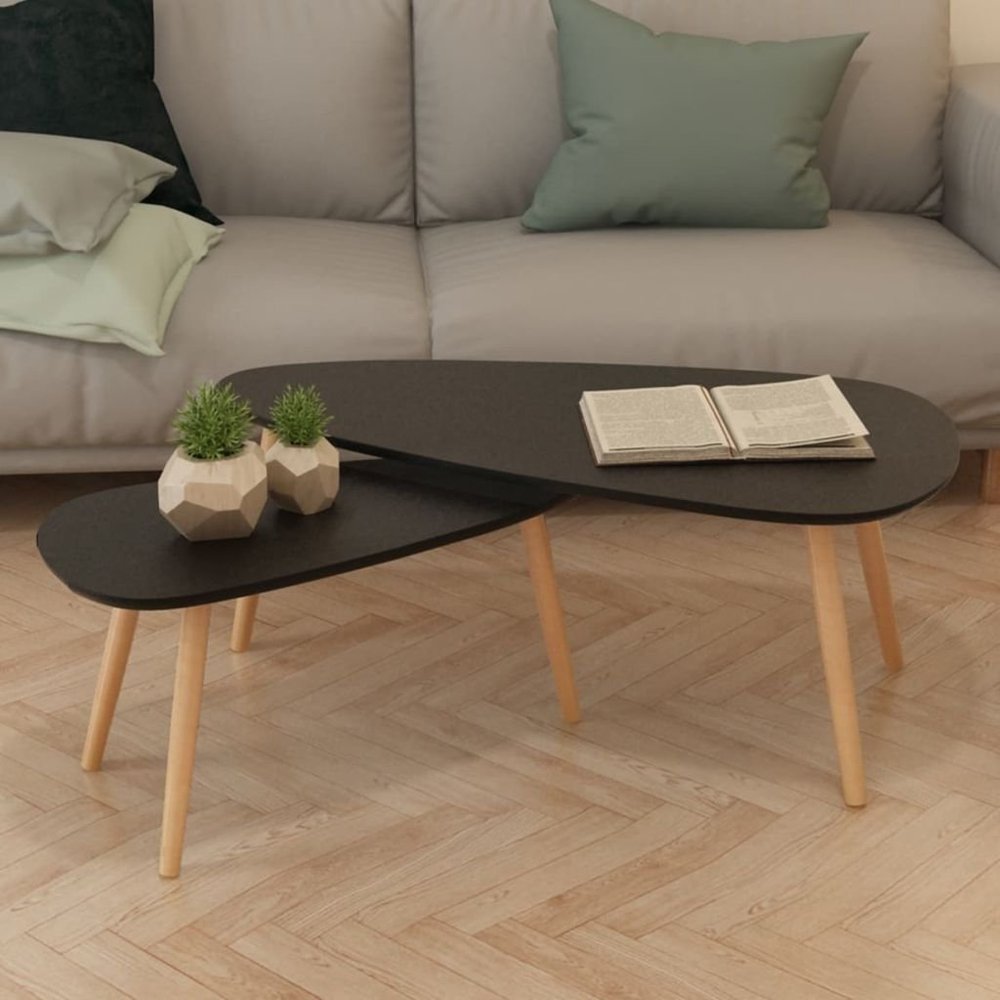 2 Pieces Solid Pinewood Coffee Table Set with Foot Pads and MDF Tabletop Sofa Table Set Nesting End Table Furniture Set for Living Room Bedroom 39.4" x 19.7" x 15.7"