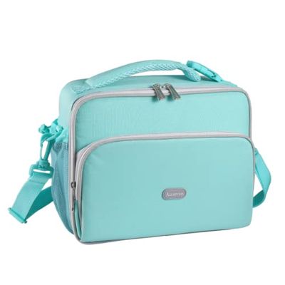 Amersun Lunch Bag for Kids[Patent Design], Insulated School Lunch Box with Adjustable Shulder Strap & 2 Pockets for Teen Girl Boy,Lunch Cooler with Padded Inner Keep Food Warm Cold Fresh,Sea Blue