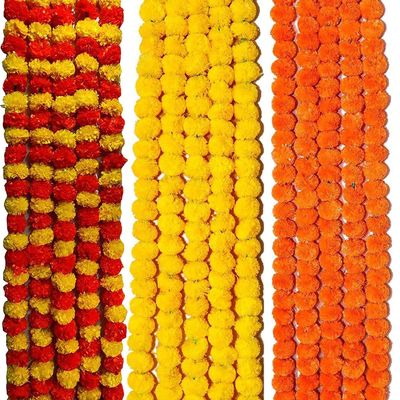 Artificial Marigold Wall Hanging Garlands String for Special Occasion Decoration, Home Decor Party |Office, Home| Festival Theme Decorative|5 Orange,5 Yellow and 5 Mix Flower (Pack of 15 String)