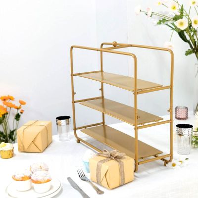 19" Tall Gold Metal Tiered Cupcake Stand, 3 Tier Square Cupcake Holder, Dessert Display Stand