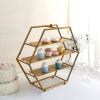 21" Tall Gold Metal Tiered Cupcake Stand, 3 Tier Hexagonal Cupcake Holder Dessert Display Stand view 3