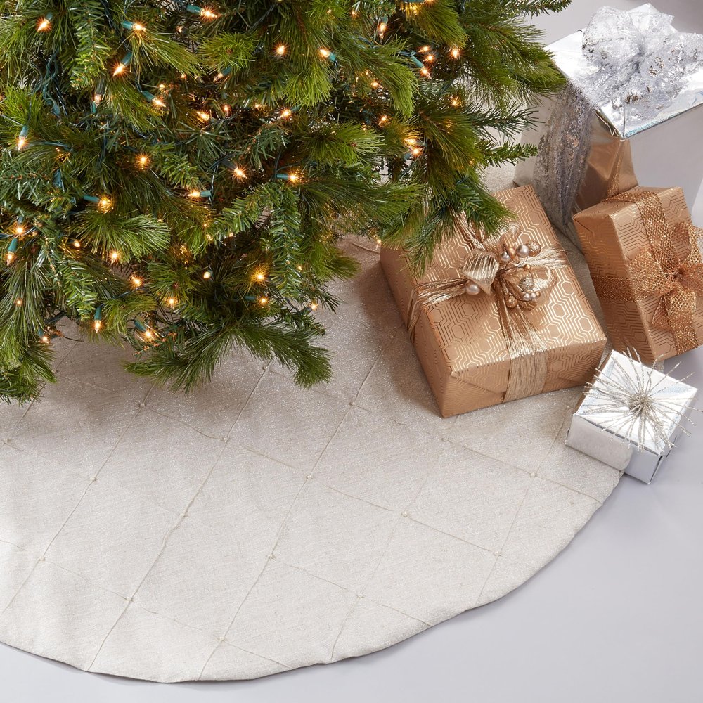 SARO LIFESTYLE Diamond Stitched Tree Skirt, Natural, 72", (9622.N72R)