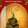 Lewondr Christmas Tree Topper, Metal Frame Deer Tree Topper with 50 Warm Light Beads, Remote & USB Operated Tree Topper with Lights 6H Timer, Xmas Tree Decor for Holiday Home Decoration, Brown view 3