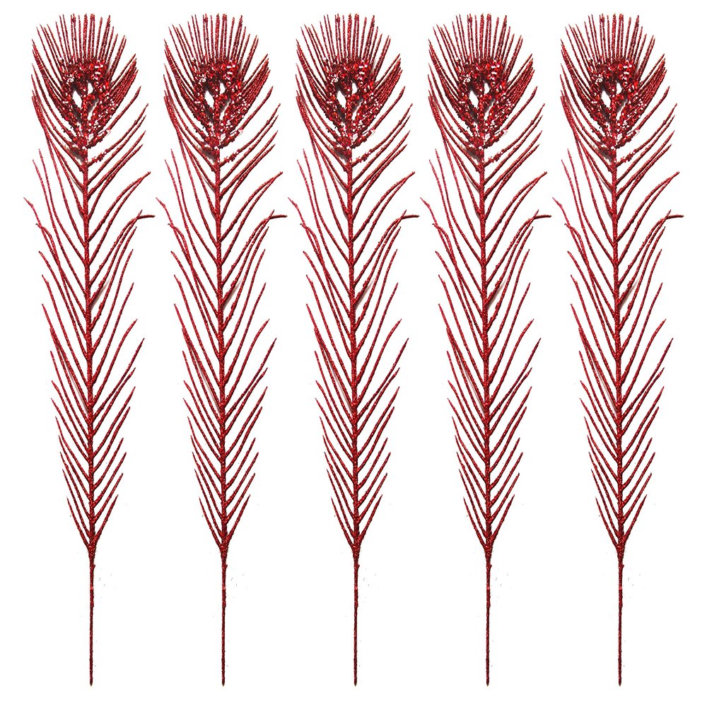 Queens of Christmas Peacock Feather Pick, Red