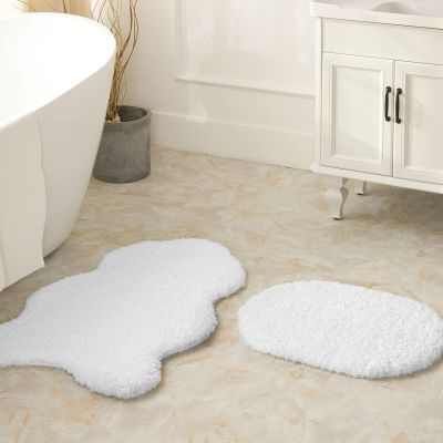 Ashler Bathroom Rugs Sets 2 Piece, White Bath Rugs 2 Pack, Water Absorbing Bath Mats, Soft Rectangle Bathroom Carpet, Machine Washable - 17x24 & 24x36
