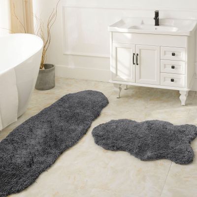 Ashler Runners Bathroom Rugs Long Non Slip Rug Sets 2 Piece, Dark Grey Water Absorbing Bath Mat Ultra Soft Shower Rugs, Plush Machine Washable Bathroom Carpet, 24 x 36 & 24 x 72 inches