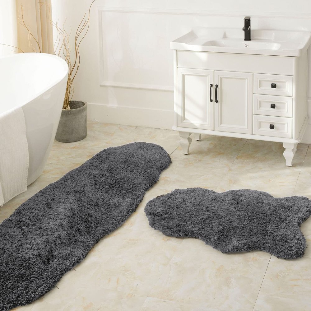 Ashler Runners Bathroom Rugs Long Non Slip Rug Sets 2 Piece, Dark Grey Water Absorbing Bath Mat Ultra Soft Shower Rugs, Plush Machine Washable Bathroom Carpet, 24 x 36 & 24 x 72 inches