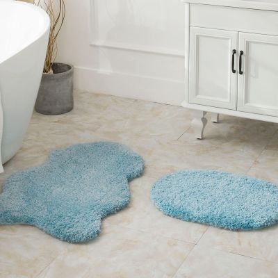 Ashler Runners Long Non Slip Bathroom Rug Sets 2 Piece, Blue Water Absorbing Ultra Soft Shower Rugs, Plush Machine Washable Bathroom Carpet, 17 x 24 & 24 x 36 inches