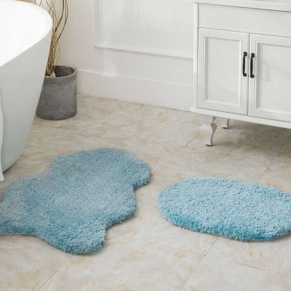 Ashler Runners Long Non Slip Bathroom Rug Sets 2 Piece, Blue Water Absorbing Ultra Soft Shower Rugs, Plush Machine Washable Bathroom Carpet, 17 x 24 & 24 x 36 inches