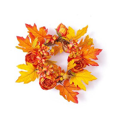 15.8inch Autumn Wreath for Front Door Outside, Fall Wreath with Orange Daisy Pumpkin Wreath Porch Decor for Thanksgiving Wreath Garden Home Festival Decorations (A)