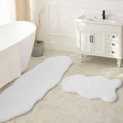 Ashler Bathroom Rugs Sets 2 Piece, White Bath Rugs 2 PC, Water Absorbing Bath Mats, Soft Rectangle Bathroom Carpet, Machine Washable - 24x36 & 24x72