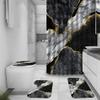 4 Pcs Marble Shower Curtain Sets, Gold Cracked Lines Crystal Geode Black Grey Bathroom Decor, Rug Toilet Lid Cover and Non-Slip U Shape Mat, Waterproof Polyester Shower Curtain with 12 Hooks, 72 x 72 view 1