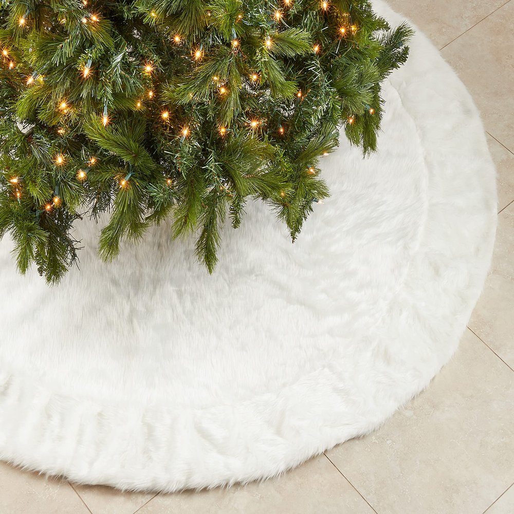 SARO LIFESTYLE Faux Fur Tree Skirt, White, 72" (664.W72R)