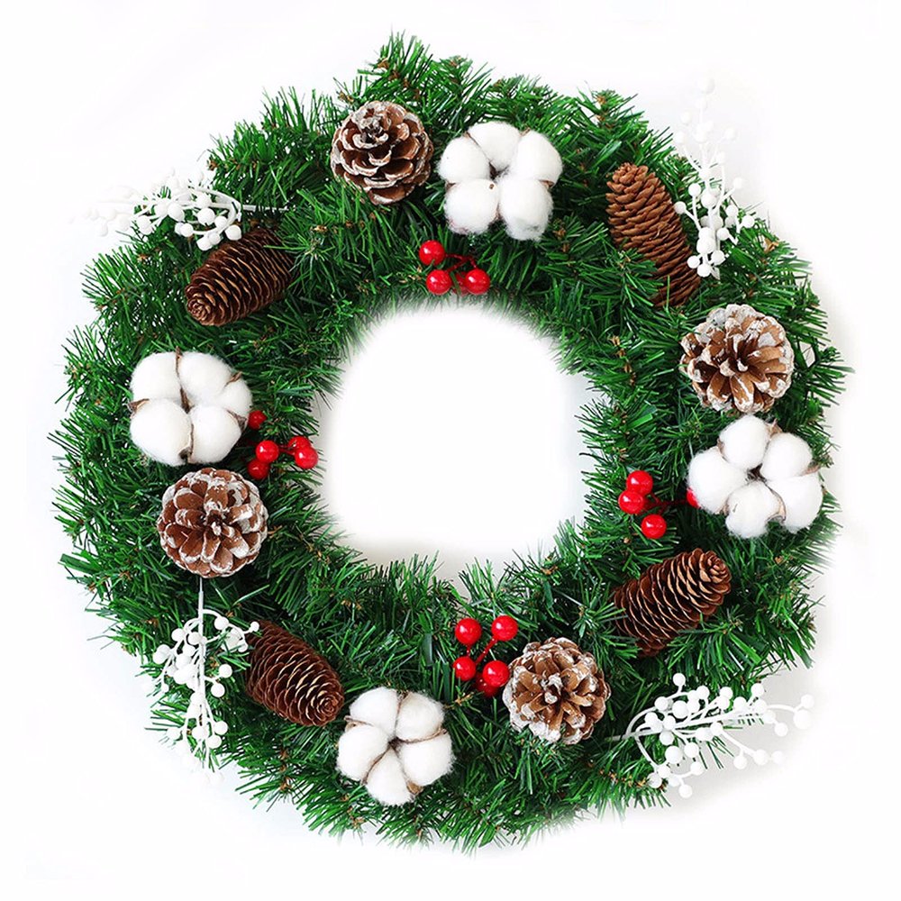 WSYKC Christmas Wreath, 15.7IN Artificial Christmas Wreath, Artificial Christmas Wreath for Front Door Ornament Wall, Holiday Christmas Party Decorations