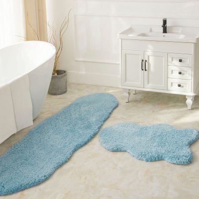 Ashler Runners Long Non Slip Bathroom Rug Sets 2 Piece, Blue Water Absorbing Ultra Soft Shower Rugs, Plush Machine Washable Bathroom Carpet, 24 x 36 & 24 x 72 inches