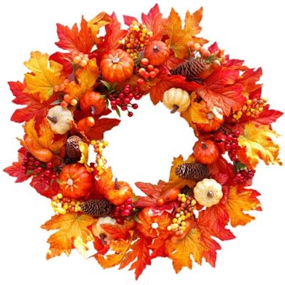 Artificial Wreath Autumn Wreath Decoration Props Berry Maple Leaf Door Wreath Artificial Pumpkin Halloween Thanksgiving Decoration (Color: D)