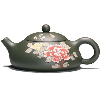 220ml Purple Clay Teapot Hand Painted Peony Pattern Handmade Kettle Kung Fu Tea Set