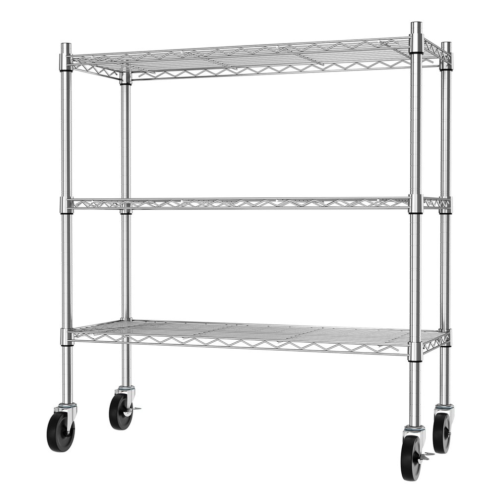 Auslar 3-Shelf Storage Shelves with Casters Heavy Duty 3-Tier Rolling Cart Utility Racks Adjustable Wire Metal Storage Shelving, Chrome