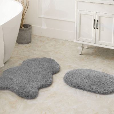Ashler Runners Bathroom Rugs Long Non Slip Rug Sets 2 Piece, Grey Water Absorbing Bath Mat Ultra Soft Shower Rugs, Plush Machine Washable Bathroom Carpet, 17 x 24 & 24 x 36 inches