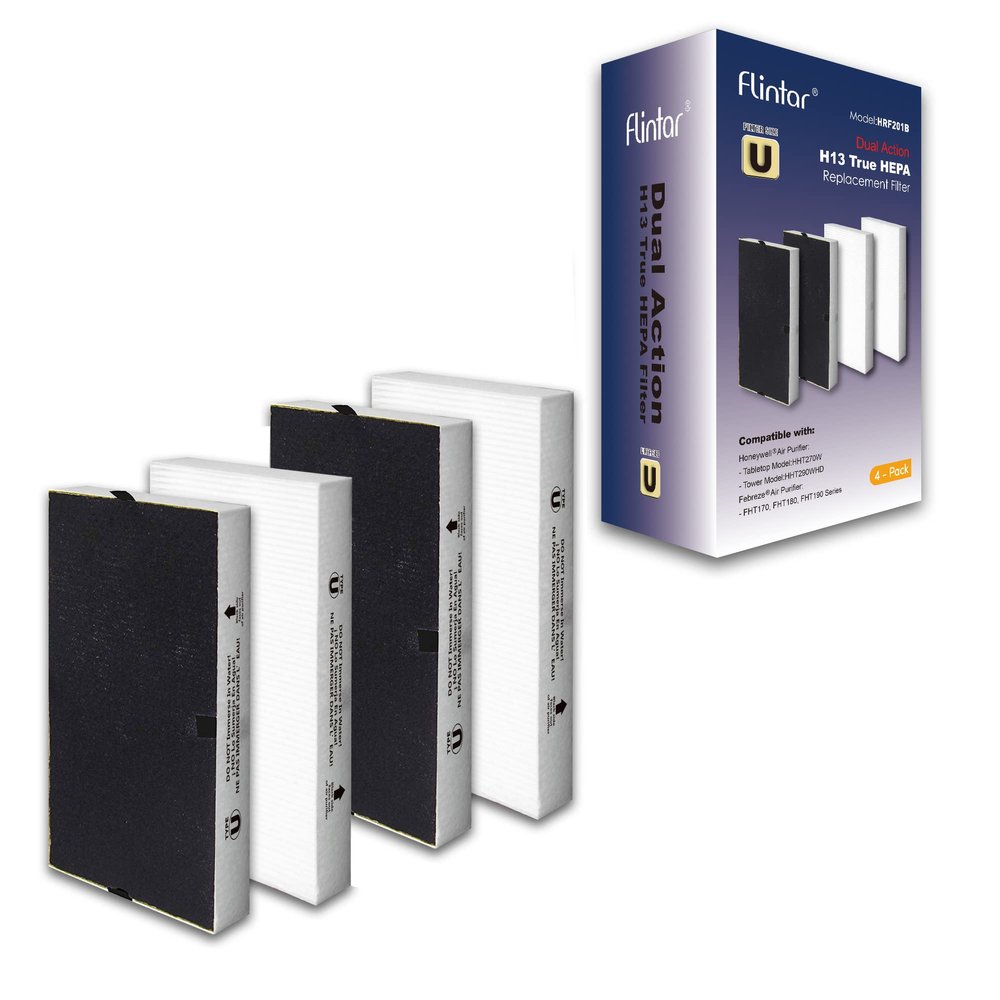 Flintar Replacement Filter U, Compatible with Honeywell HEPAClean U Filter HRF201B and Febreze FRF102B, Fits HW HHT270, HHT290 and Febreze FHT170, FHT180, FHT190, 4-Pack