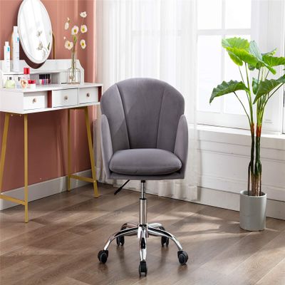 Velvet Office Desk Chair, Upholstered Tufted Desk Chair, 360 Swivel Height Adjustable Comfy Upholstered Leisure Arm Accent Chair, Cute Modern Vanity Chair for Home/Office/Bedroom/Living Room (Gray)