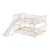Bellemave Full Bunk Beds with Slide Full Over Full Low Bunk Bed Frame Wood Floor Bunkbed for Boys Girls Teens Bedroom Dorm, White view 2