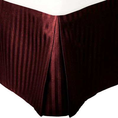 1 Piece Tailored Pleated Striped Bedskirt 100% Egyptian Cotton, 800 Thread Count, Striped Pattern with Split Corners Easy Fit, 24 Inch Drop King Size, Wine Striped
