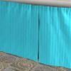 1 Piece Tailored Pleated Striped Bedskirt 100% Egyptian Cotton, 800 Thread Count, Striped Pattern with Split Corners Easy Fit, 24 Inch Drop Olympic Queen Size, Turquoise Blue Striped view 3