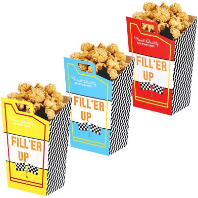 Outus 24 Pieces Two Fast Birthday Decors Race Car Fuel Can Popcorn Treat Boxes Racing Popcorn Candy Cookie Container for Birthday Baby Shower Bridal Race Car Party Favors Decorations(Red,Yellow,Blue)