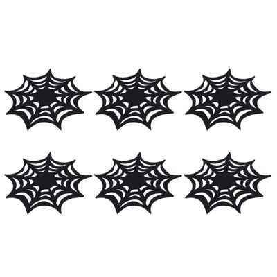6Pcs Halloween Spider Web Coasters Washable Halloween Place Mats Decorative Spider Web Coasters Placemats Table Decorations Black