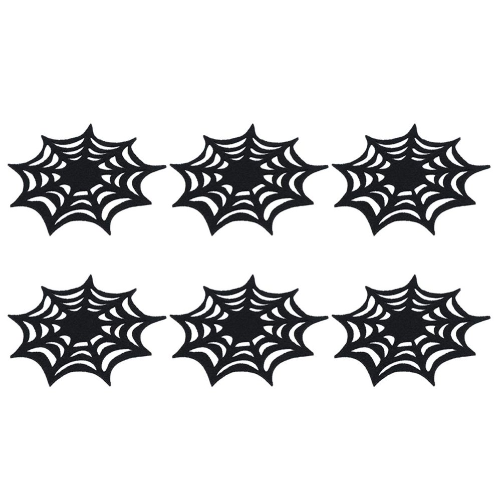 6Pcs Halloween Spider Web Coasters Washable Halloween Place Mats Decorative Spider Web Coasters Placemats Table Decorations Black