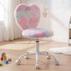DM Furniture Small Kids Chair, Cute Heart Girls Desk Chair, Rolling Study Chairs Furry Pink Computer Chairs, Faux Fur Swivel Vanity Chairs for Children Bedroom/Study, Colorful view 1