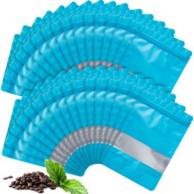 Stand-up Pouch Smell-Proof Edible Bag Packaging for Food-Storage - TOCKONIMN 100 Pack Resealable Containers for Candy Products Heat Sealable Ziplock Bags with Clear Window (5.5"x7.8", blue)
