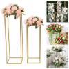 2 Pcs-Gold Tall Vase Wedding Flower Stand Flower Rack Floor Vase Column Stand Geometric Metal Wedding Centerpieces for Table Decoration,Flower Vase Holder Pillar Display Rack for Party (80cm+100cm) view 3