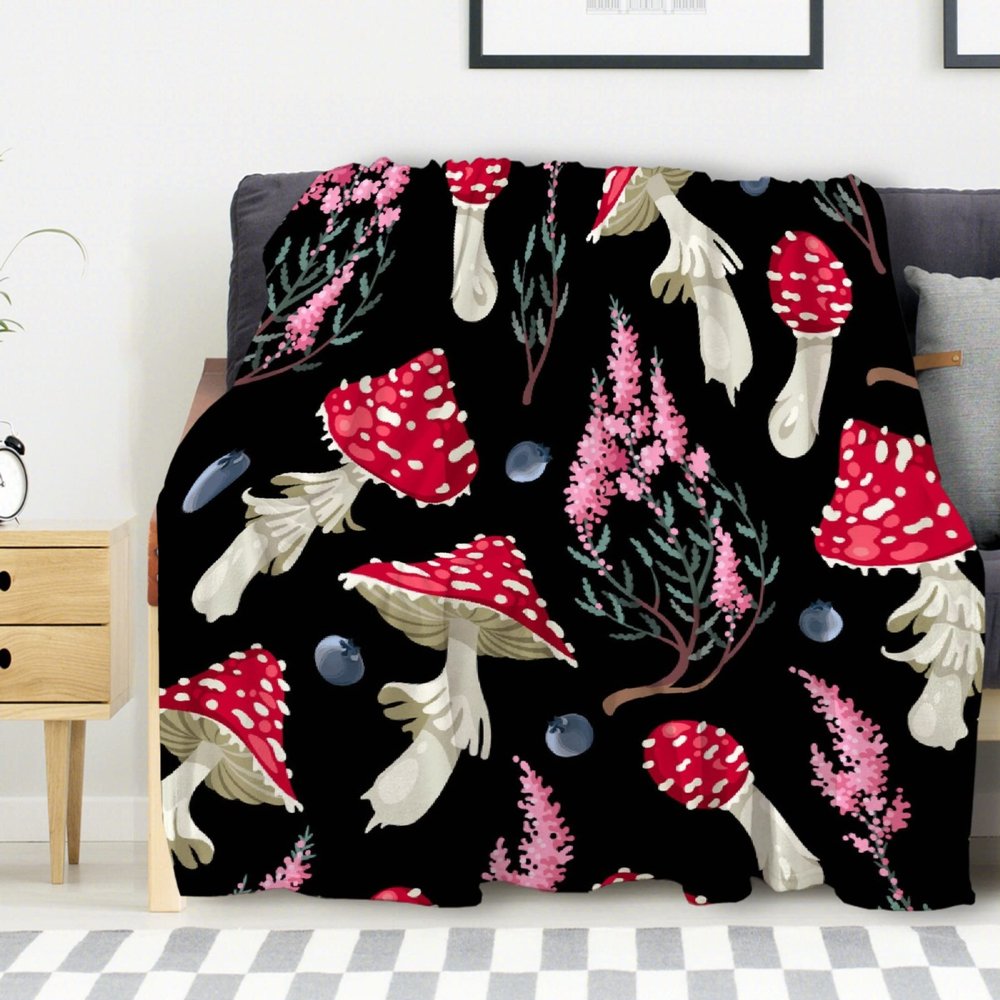 Avalokitesvara Raw Forest Mushrooms Flannel Blanket Super Soft and Warm for Bed Couch Sofa 120x90 Inch for Family