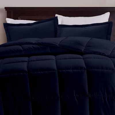 Navy Blue Box Stitched Down Alternative Blanket Olympic Queen (98'' x 98'') 600 GSM 800 Thread Count Premium All-Season Cotton 3PC