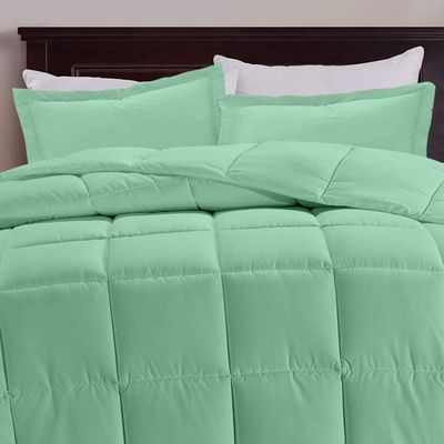 Aqua Blue Box Stitched Down Alternative Blanket Oversized King (116'' x 98'') 600 GSM 800 Thread Count Premium All-Season Cotton 3PC