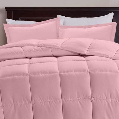 Baby Pink Box Stitched Down Alternative Blanket Olympic Queen (98'' x 98'') 600 GSM 800 Thread Count Premium All-Season Cotton 3PC