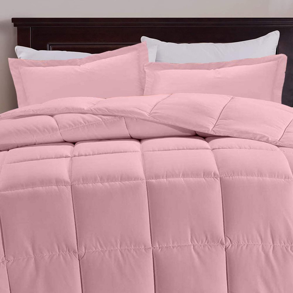 Baby Pink Box Stitched Down Alternative Blanket Olympic Queen (98'' x 98'') 600 GSM 800 Thread Count Premium All-Season Cotton 3PC