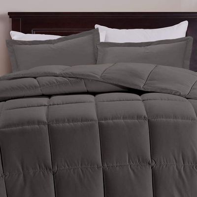 All Star Linen Dark Grey Box Stitched Down Alternative Blanket Palatial King 120x98