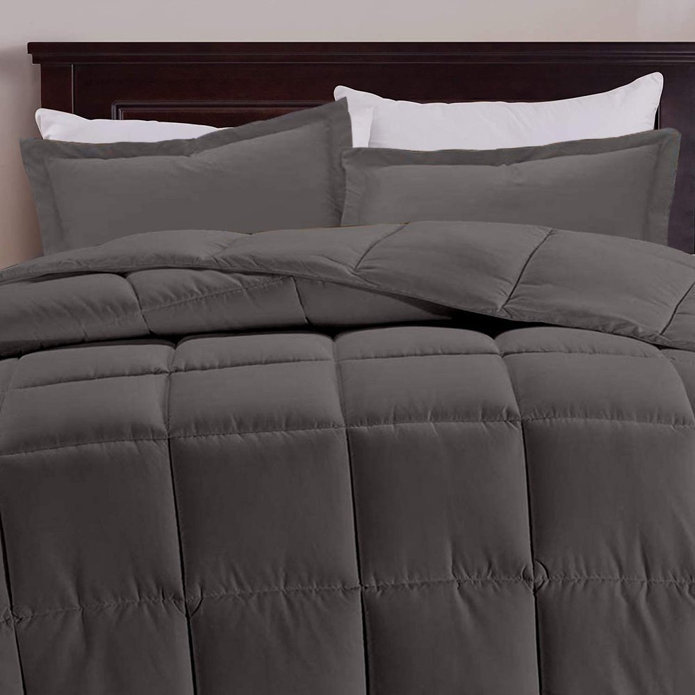 All Star Linen Dark Grey Box Stitched Down Alternative Blanket Palatial King 120x98
