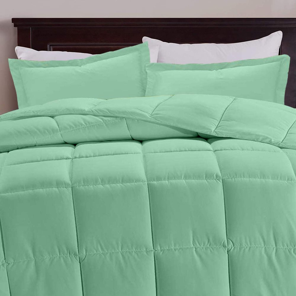 Aqua Blue Box Stitched Down Alternative Blanket Olympic Queen (98'' x 98'') 600 GSM 800 Thread Count Premium All-Season Cotton 5PC