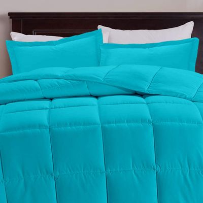 Turquoise Blue Box Stitched Down Alternative Blanket Cal-King (110'' x 98'') 600 GSM 800 Thread Count Premium All-Season Cotton 5PC