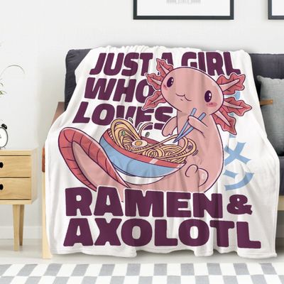 Avalokitesvara Axolotl with Ramen Flannel Blanket Super Soft and Warm for Bed Couch Sofa 120x90 Inch for Family