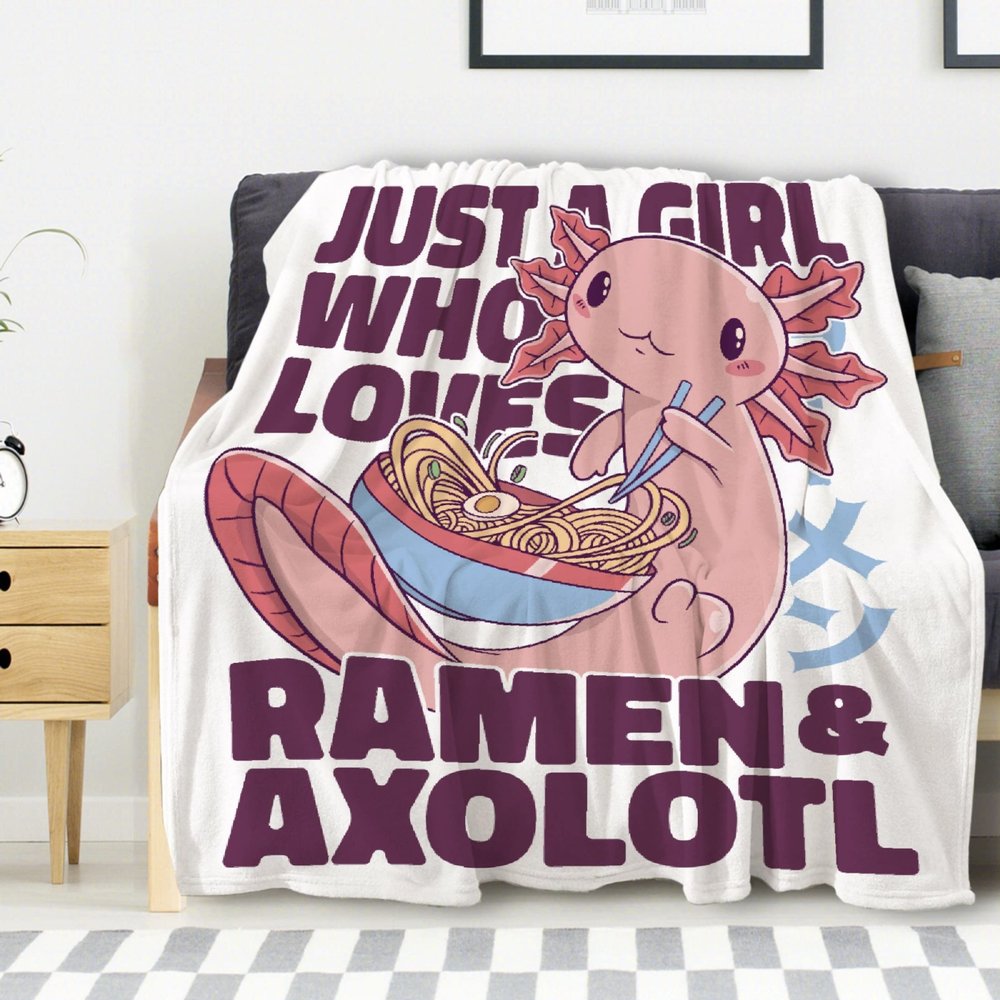 Avalokitesvara Axolotl with Ramen Flannel Blanket Super Soft and Warm for Bed Couch Sofa 120x90 Inch for Family